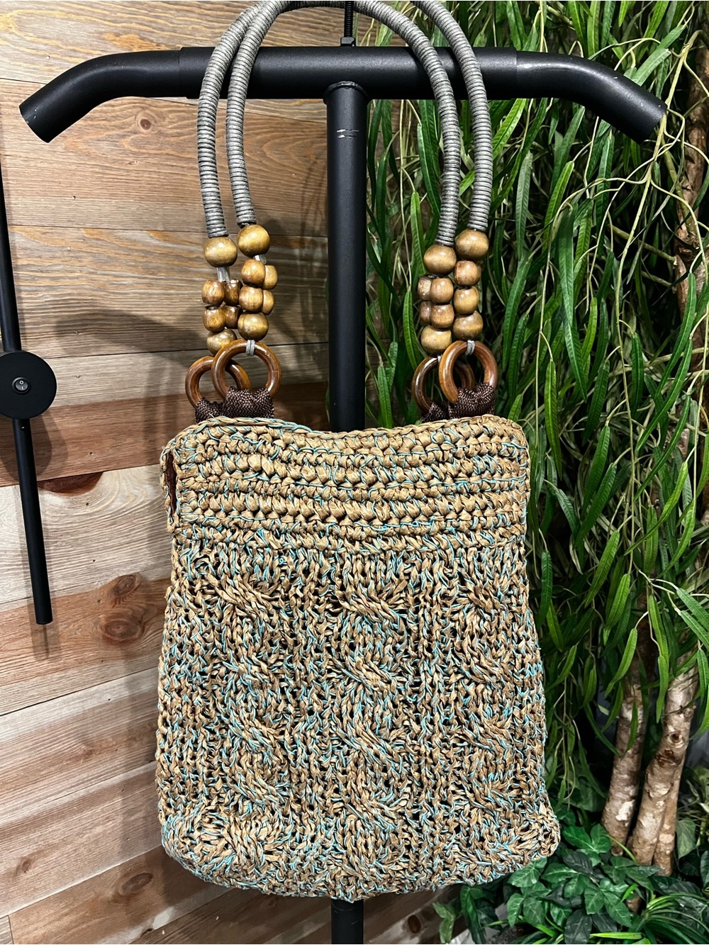 Chico’s rattan and turquoise woven bag. - Picture 4 of 5